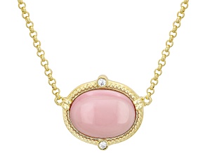 Pink Conch Shell With Mother-Of-Pearl & White Moissanite 18K Yellow Gold Plated Necklace 0.05ctw
