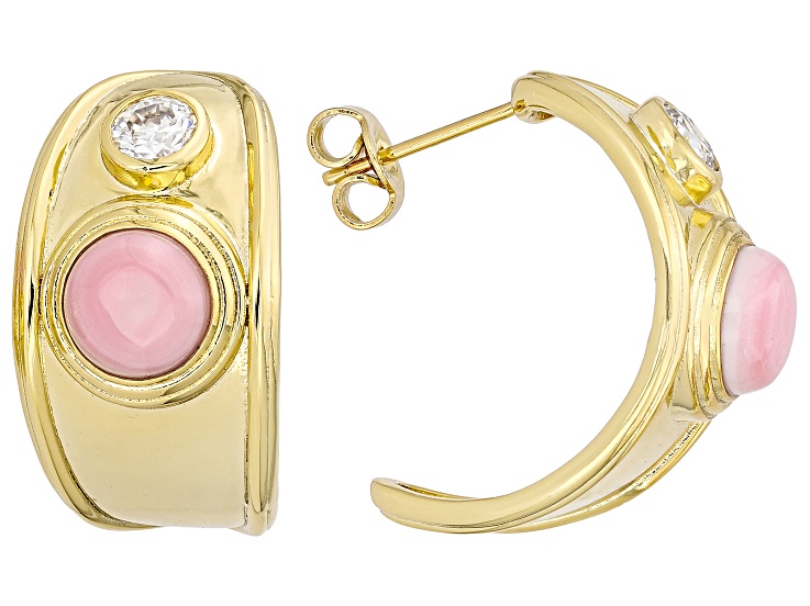 Pink Conch With White Moissanite Shell 18K Yellow Gold Plated Earrings 0.85ctw