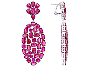 Lab Created Ruby Rhodium Over Brass Cluster Earrings 57.96ctw