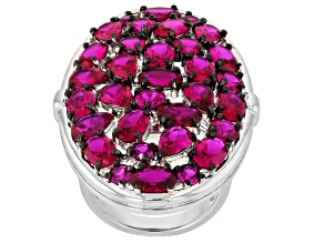 Lab Created Ruby with White Lab Created Sapphire Rhodium Plated Cluster Ring 21.66ctw