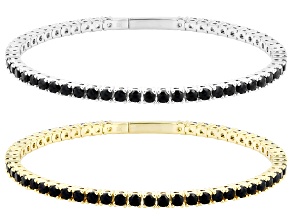 Black Spinel Rhodium and 18K Yellow Gold Plated Bangle Set of 2 15.73ctw