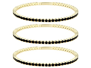 Black Spinel 18K Yellow Gold Plated Flex Bangle Set of 3 15.73ctw