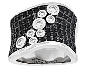 Black Spinel With White Moissanite Rhodium Plated Cluster Ring 1.92ctw