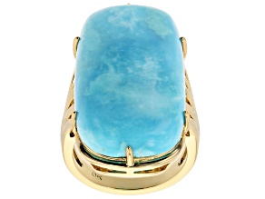 Blue Kingman Turquoise 18K Yellow Gold Plated Solitaire Ring