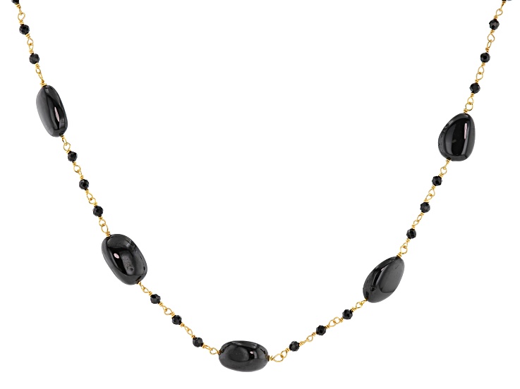 Black Spinel Gold Plated Station Necklace - BRS311 | JTV