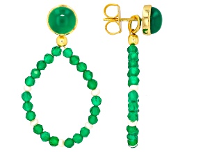 Green Onyx with Cultured Freshwater Pearl Yellow Gold Plated Beaded Earrings