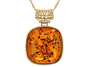 Orange Amber 18K Yellow Gold Plated Pendant with chain