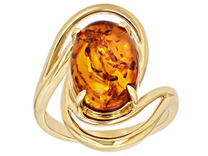 Orange Amber 18K Yellow Gold Plated Solitaire Ring