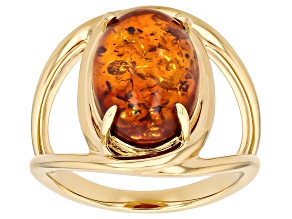Orange Amber 18K Yellow Gold Plated Solitaire Ring