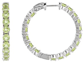 Natural Green Manchurian Peridot Hoop Earrings Rhodium Over Brass 8.84ctw