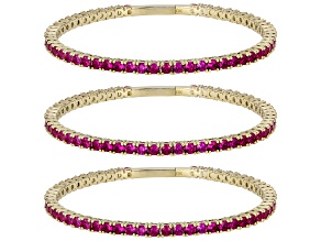 Lab Created Ruby 18K Yellow Gold Plated Flex Bangle Set of 3 19.99ctw