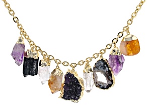 Multi Stone 18k Yellow Gold Over Brass Necklace