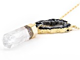 Agate & Crystal Quartz 18k Yellow Gold Over Brass Adjustable Necklace