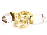 Crystal Quartz 18k Yellow Gold Over Brass Huggie Charm Earrings