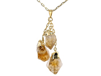 Picture of Citrine 18k Yellow Gold Over Brass Drop Pendant With 32" Chain
