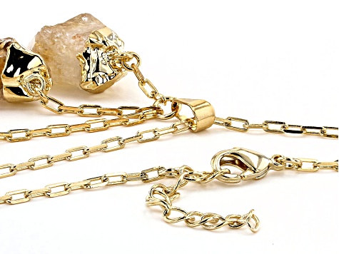 Citrine 18k Yellow Gold Over Brass Drop Pendant With 32" Chain