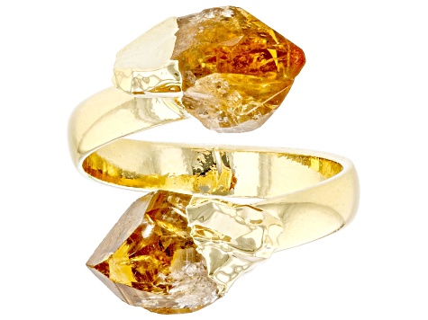 Citrine 18k Yellow Gold Over Brass Bypass Ring