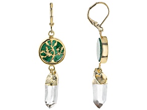 Crystal Quartz & Aventurine 18k Yellow Gold Over Brass Earrings