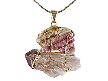 Picture of Tourmaline & Smoky Quartz 18k Yellow Gold Over Brass Pendant With 18" Chain