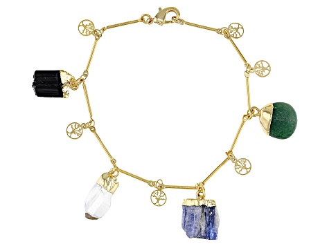 Free-Form Multi-Stone 18K Yellow Gold Over Brass Bracelet