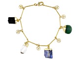 Free-Form Multi-Stone 18K Yellow Gold Over Brass Bracelet