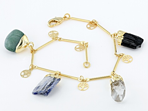 Free-Form Multi-Stone 18K Yellow Gold Over Brass Bracelet