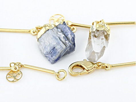 Free-Form Multi-Stone 18K Yellow Gold Over Brass Bracelet