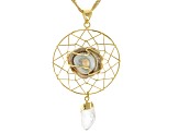 Concha Agate & Quartz 18K Yellow Gold Over Brass Dream Catcher Pendant