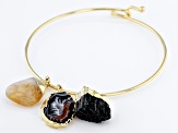 Free-Form Multi-Stone 18K Yellow Gold Over Brass 3 Charm Bangle