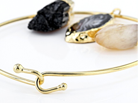 Free-Form Multi-Stone 18K Yellow Gold Over Brass 3 Charm Bangle
