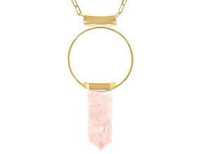 Rose Quartz 18K Yellow Gold Over Brass Pendant With 28" Chain