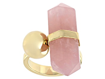 Picture of Rose Quartz 18K Yellow Gold Over Brass Ring