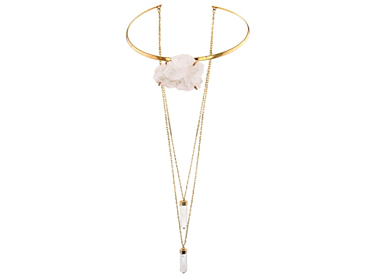Crystal Quartz 18K Yellow Gold Over Brass Interchangeable Necklace