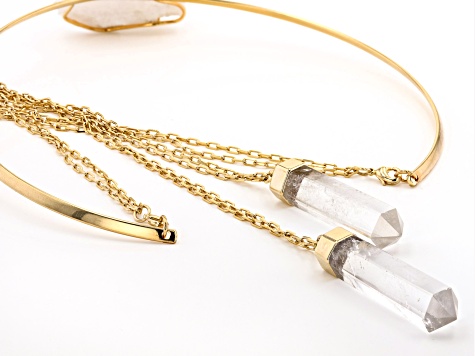 Crystal Quartz 18K Yellow Gold Over Brass Interchangeable Necklace