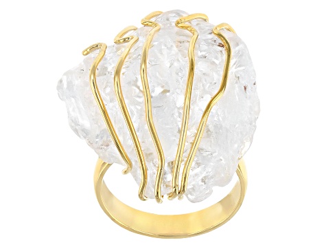 Free- Form Crystal Quartz 18K Yellow Gold Over Brass Ring