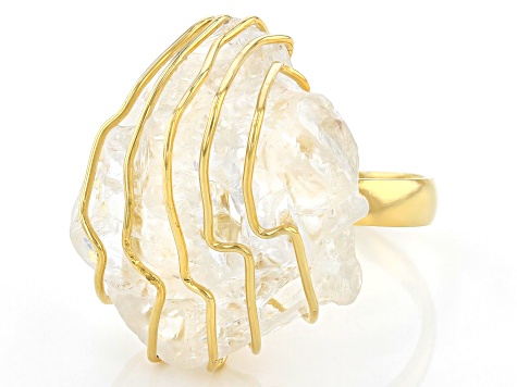 Free- Form Crystal Quartz 18K Yellow Gold Over Brass Ring