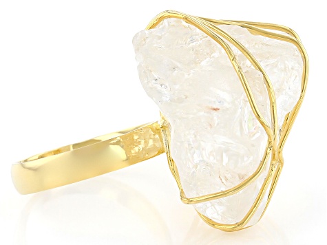 Free- Form Crystal Quartz 18K Yellow Gold Over Brass Ring