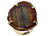 Free-Form Agate Slab 18K Yellow Gold Over Brass Ring