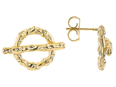 18K Yellow Gold Over Brass Toggle Stud Earrings