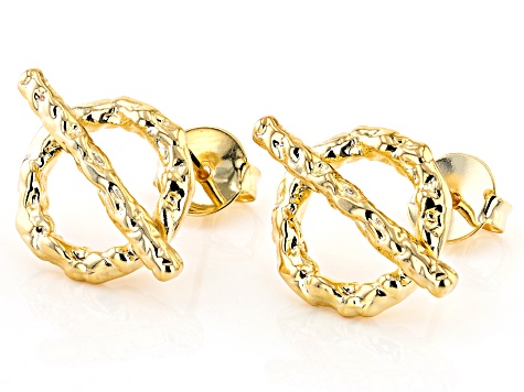 18K Yellow Gold Over Brass Toggle Stud Earrings