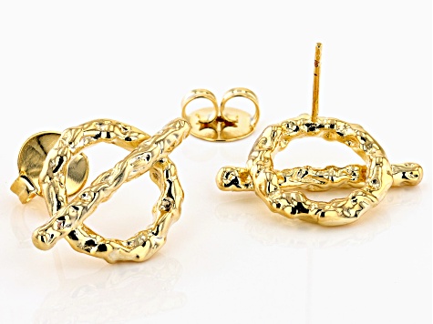 18K Yellow Gold Over Brass Toggle Stud Earrings