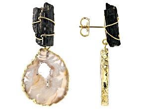 Tourmaline & Occo Agate 18K Yellow Gold Over Brass Drop Earrings