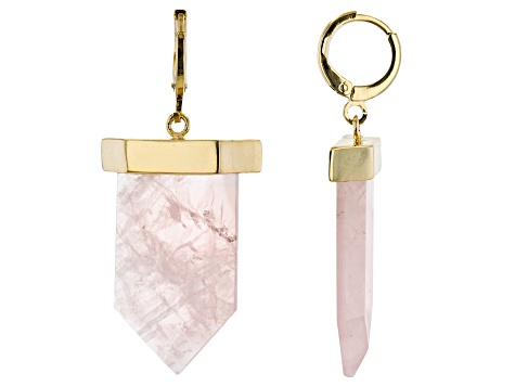 Rose Quartz 18K Yellow Gold Over Brass Huggie Charm Earrings