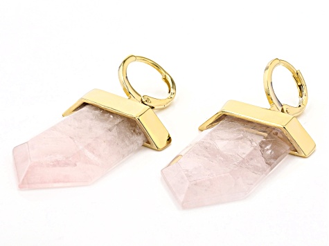 Rose Quartz 18K Yellow Gold Over Brass Huggie Charm Earrings