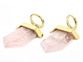 Rose Quartz 18K Yellow Gold Over Brass Huggie Charm Earrings