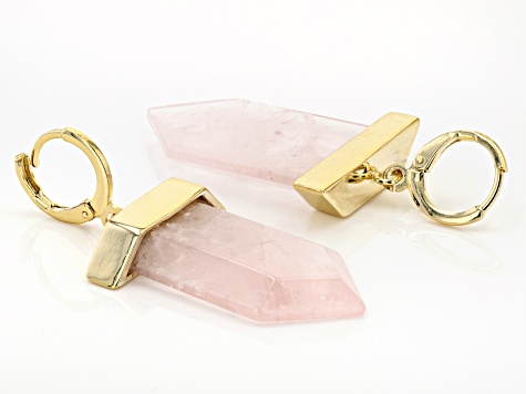 Rose Quartz 18K Yellow Gold Over Brass Huggie Charm Earrings