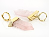 Rose Quartz 18K Yellow Gold Over Brass Huggie Charm Earrings