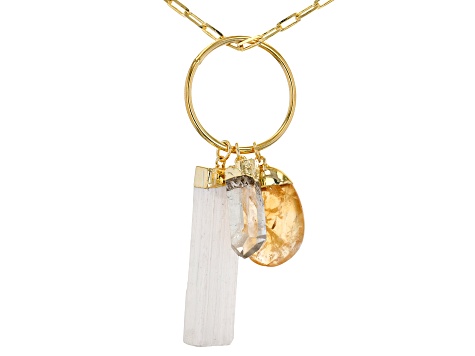 Crystal Quartz, Citrine, & Selenite 18K Yellow Gold Over Brass Pendant