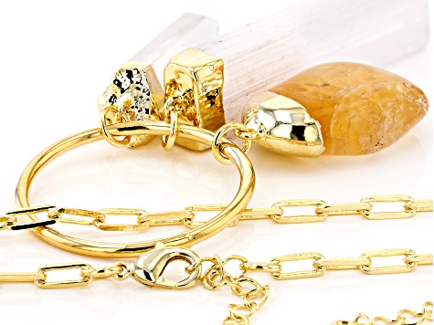 Crystal Quartz, Citrine, & Selenite 18K Yellow Gold Over Brass Pendant