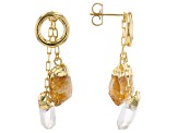 Citrine & Quartz 18K Yellow Gold Over Brass 3 in 1 Earrings